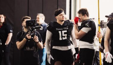 Joey McGuire joins the ESPNU set for a live TV segment during the 2025 Big 12 Media Days event at The Star in Frisco.
