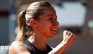 Maja Chwalinska celebrates reaching the French Open quarter-finals