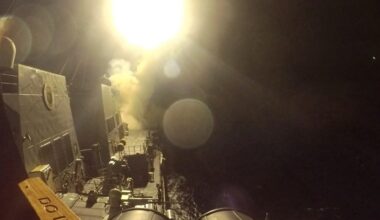 USS Michael Murphy (DDG 112) launches Tomahawk cruise missiles from an unknown location, as the United States launched new strikes against multiple targets overnight in Iran, the U.S. military said on Wednesday, in this still image obtained from a handout video