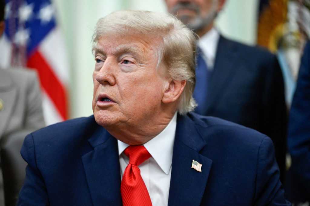 U.S. President Donald Trump speaks in the Oval Office at the White House