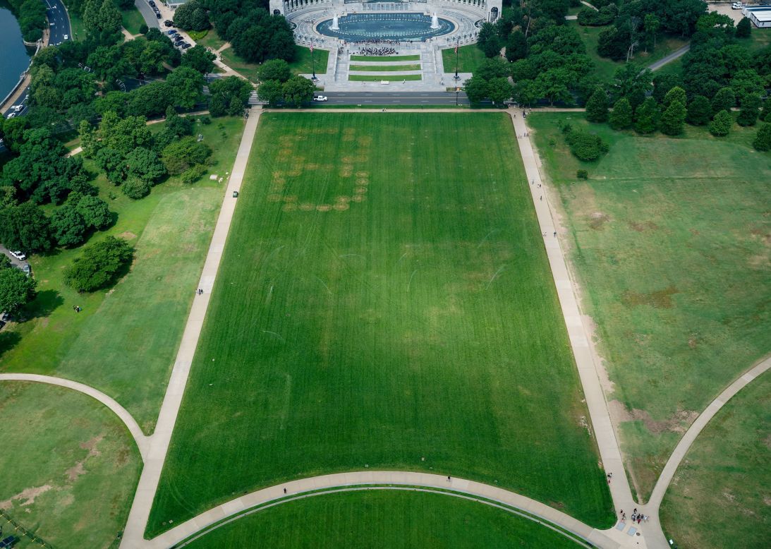 Authorities responded to what appeared to be a large tracing of the term 8647 into the grounds of the National Mall in Washington, DC, on Thursday.