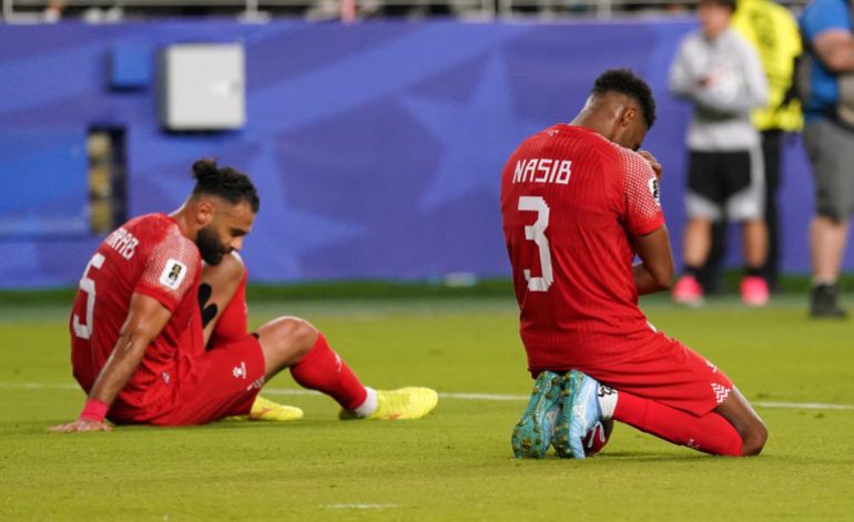 Soccer Football - FIFA World Cup 2026 - Group J - Jordan v Algeria - San Francisco Bay Area Stadium, Santa Clara, California, U.S. - June 22, 2026 Jordan's Abdallah Nasib and Yazan Al Arab look dejected after the match IMAGN IMAGES via Reuters/David Gonzales