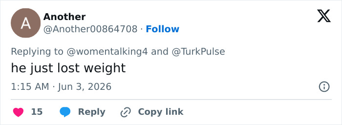Tweet commenting the man just lost weight Tweet commenting the man just lost weight