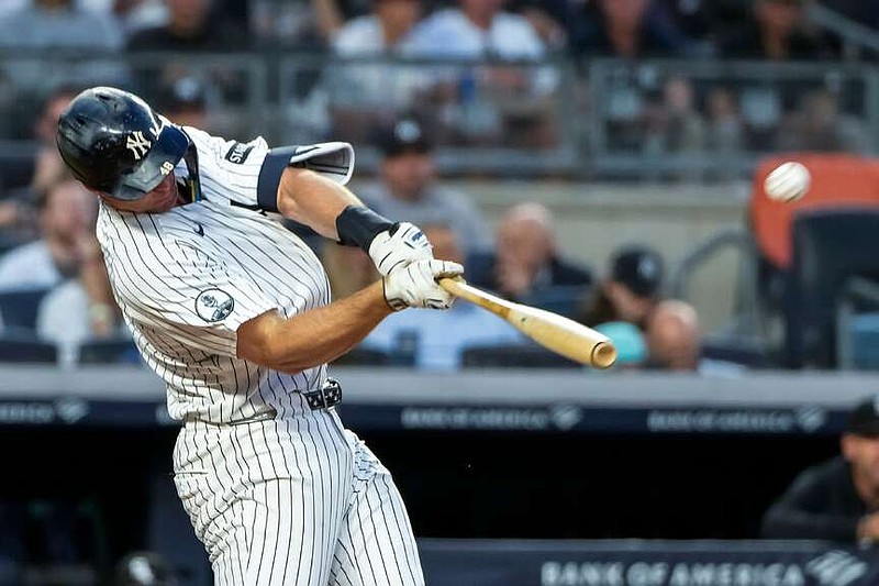 New York Yankees Paul Goldschmidt hits a double home run during the fourth inning of a baseball game against the Chicago White Sox, Tuesday, June 16, 2026, in New York. (AP Photo/Eduardo Munoz Alvarez)