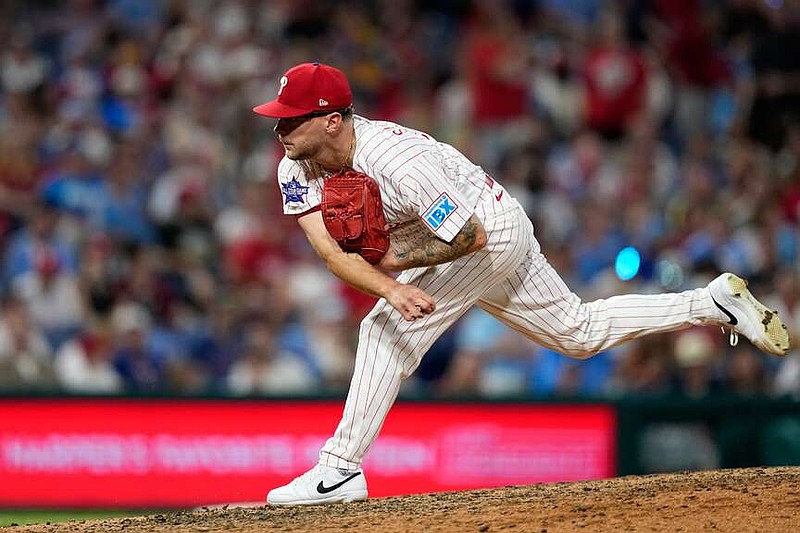 Philadelphia Phillies' Chase Shugart pitches during the ninth inning of a baseball game against the Pittsburgh Pirates Monday, June 29, 2026, in Philadelphia. (AP Photo/Matt Slocum)