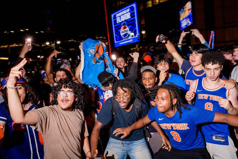 New York Knicks Fans Gather In Manhattan To Watch Game 1 Of The NBA Finals Against San Antonio Spurs