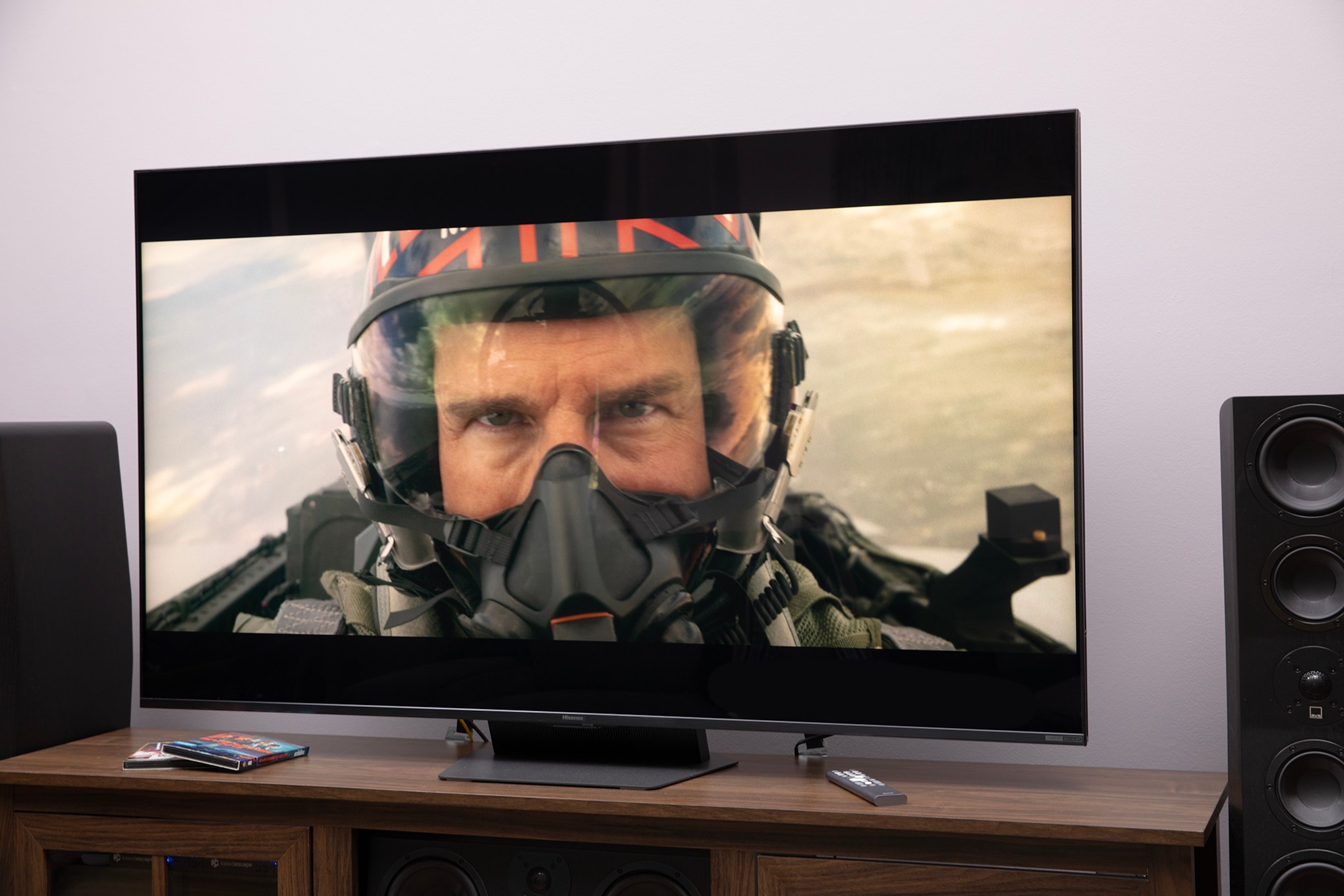 Hisense UR9 RGB LED TV showing Top Gun Maverick.
