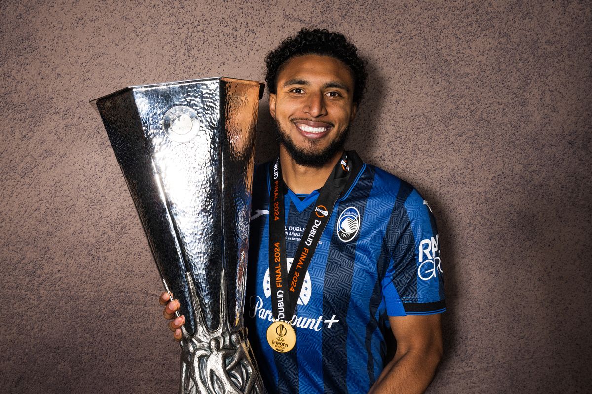 Ederson of Atalanta BC poses for a portrait after the team's victory in the UEFA Europa League 2023/24 final match between Atalanta BC and Bayer 04 Leverkusen at Dublin Arena