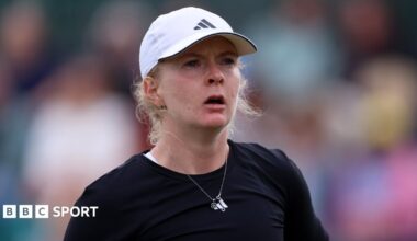 Francesca Jones reacts to a point