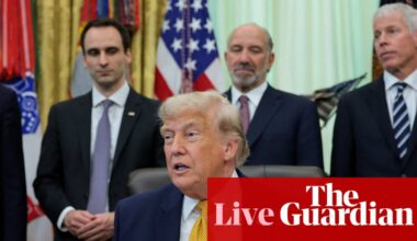 Trump says five people arrested as he again blames ‘vandals’ for reflecting pool damage without giving evidence – live | Trump administration