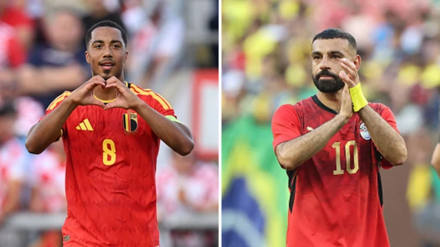 Split graphic of Youri Tielemans and Mohamed Salah