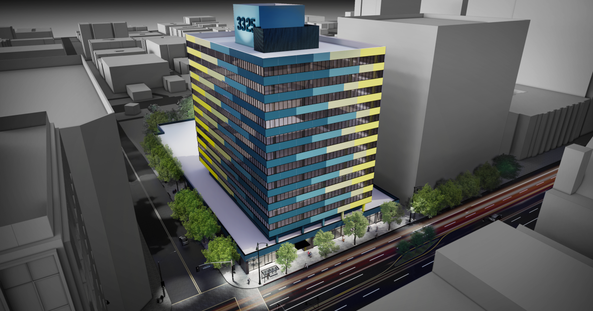 Adaptive reuse project gets colorful new exterior at 3325 Wilshire Blvd. in Koreatown