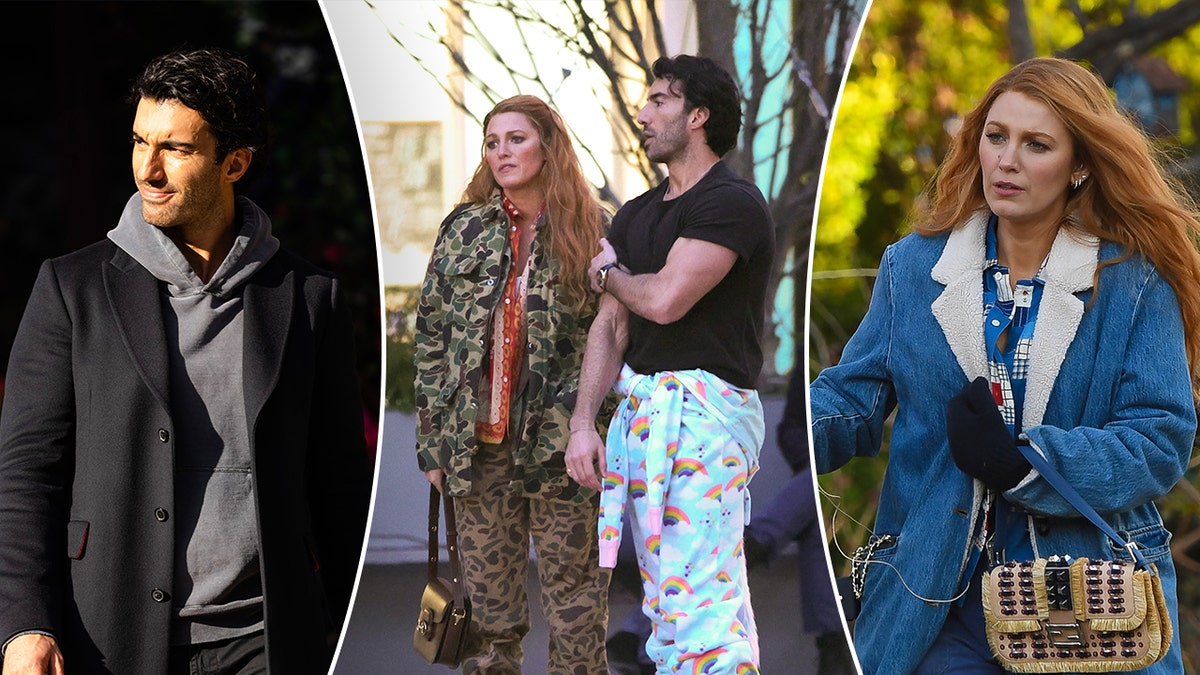 Blake Lively and Justin Baldoni standing together on a film set.