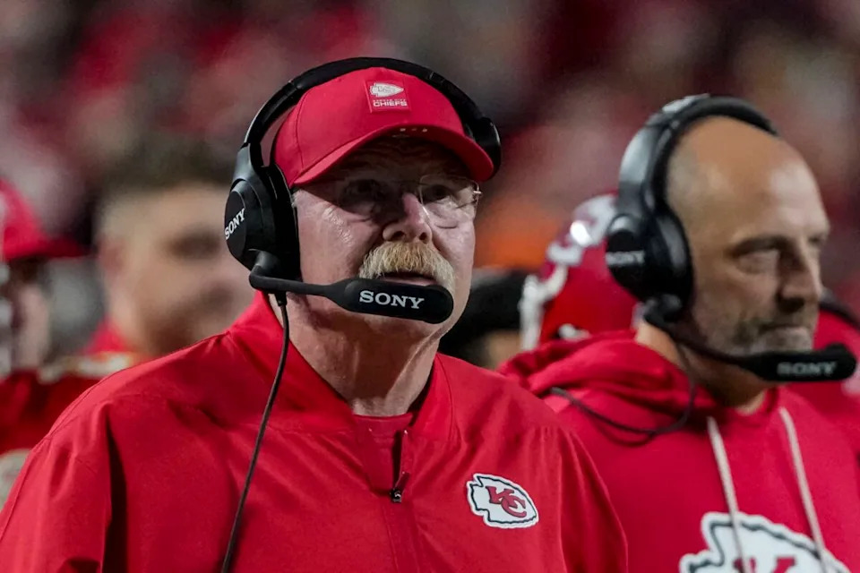 Dec 25, 2025; Kansas City, Missouri, USA; Kansas City Chiefs coach Andy Reid during the second quarter at GEHA Field at Arrowhead Stadium. Mandatory Credit: Denny Medley-Imagn Images