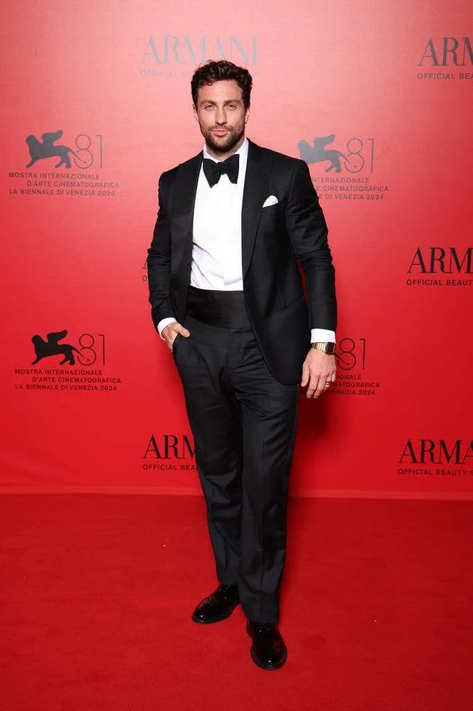 photo of aaron taylor johnson wearing black tux