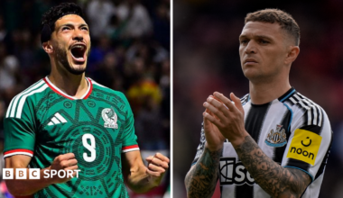 A split graphic of Raul Jimenez and Kieran Trippier