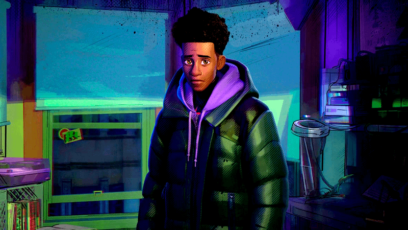 Miles Morales voiced by Shameik Moore.