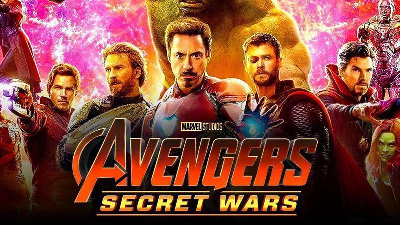 Avengers: Secret Wars logo with main team of Avengers.