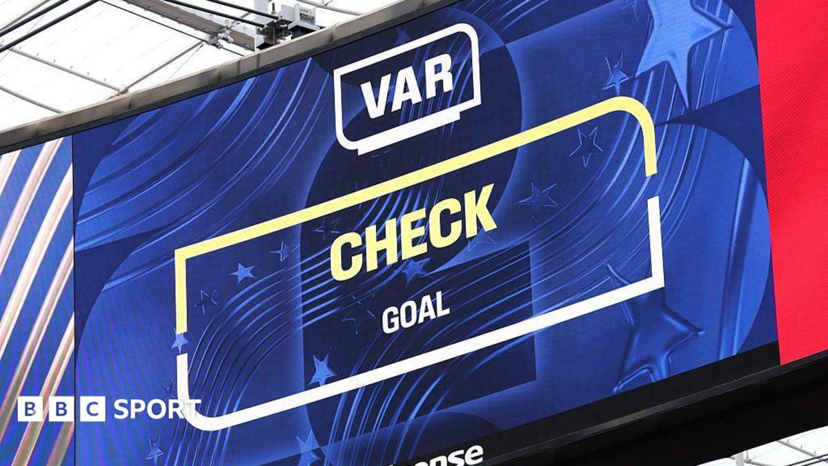 The big screen displays the VAR review after Iran's goal during the FIFA World Cup 2026 Group G match between Belgium and IR Iran at Los Angeles Stadium on June 21, 2026 in Inglewood, California.