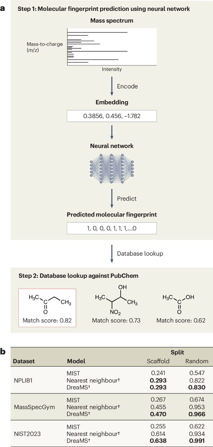 Fig. 1: Pipeline for chemical structure elucidation using ML models.