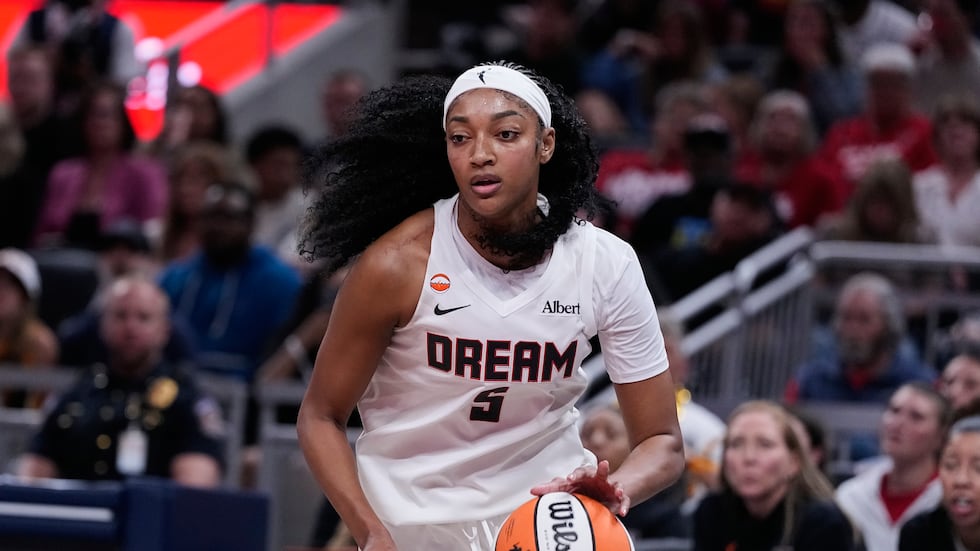Atlanta Dream forward Angel Reese (5) plays against the Indiana Fever in the second half of a...