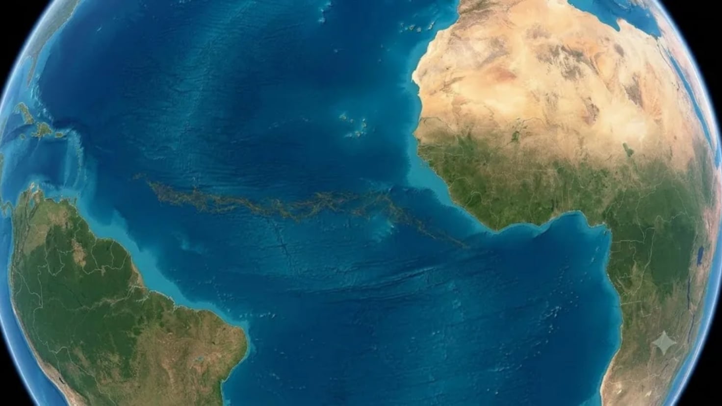 New space images reveal a previously unknown structure stretching almost 5,000 miles across in the Atlantic Ocean
