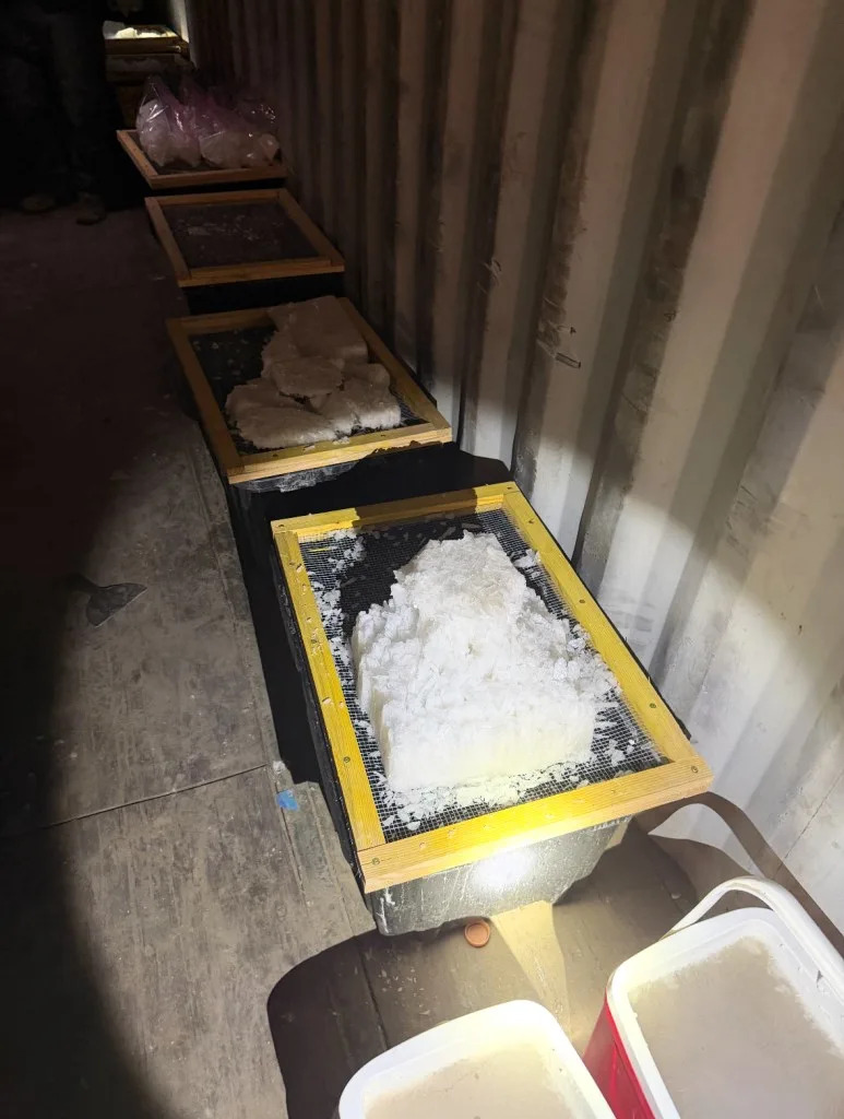 Chucks of bathtub speed were found drying on mesh racks. City of Palmdale