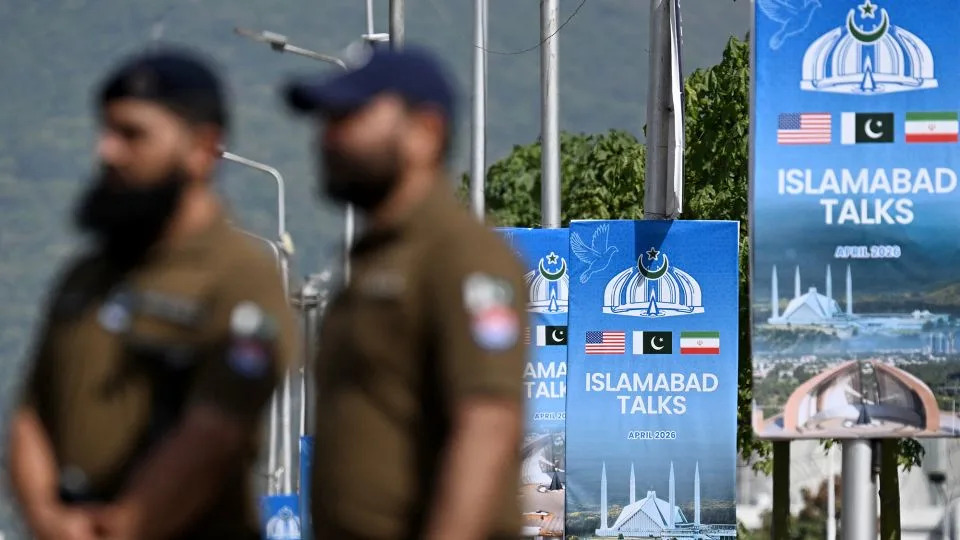 Security personnel stand guard near US-Iran talks taking place in Islamabad on April 21, 2026. - Aamir Qureshi/AFP/Getty Images