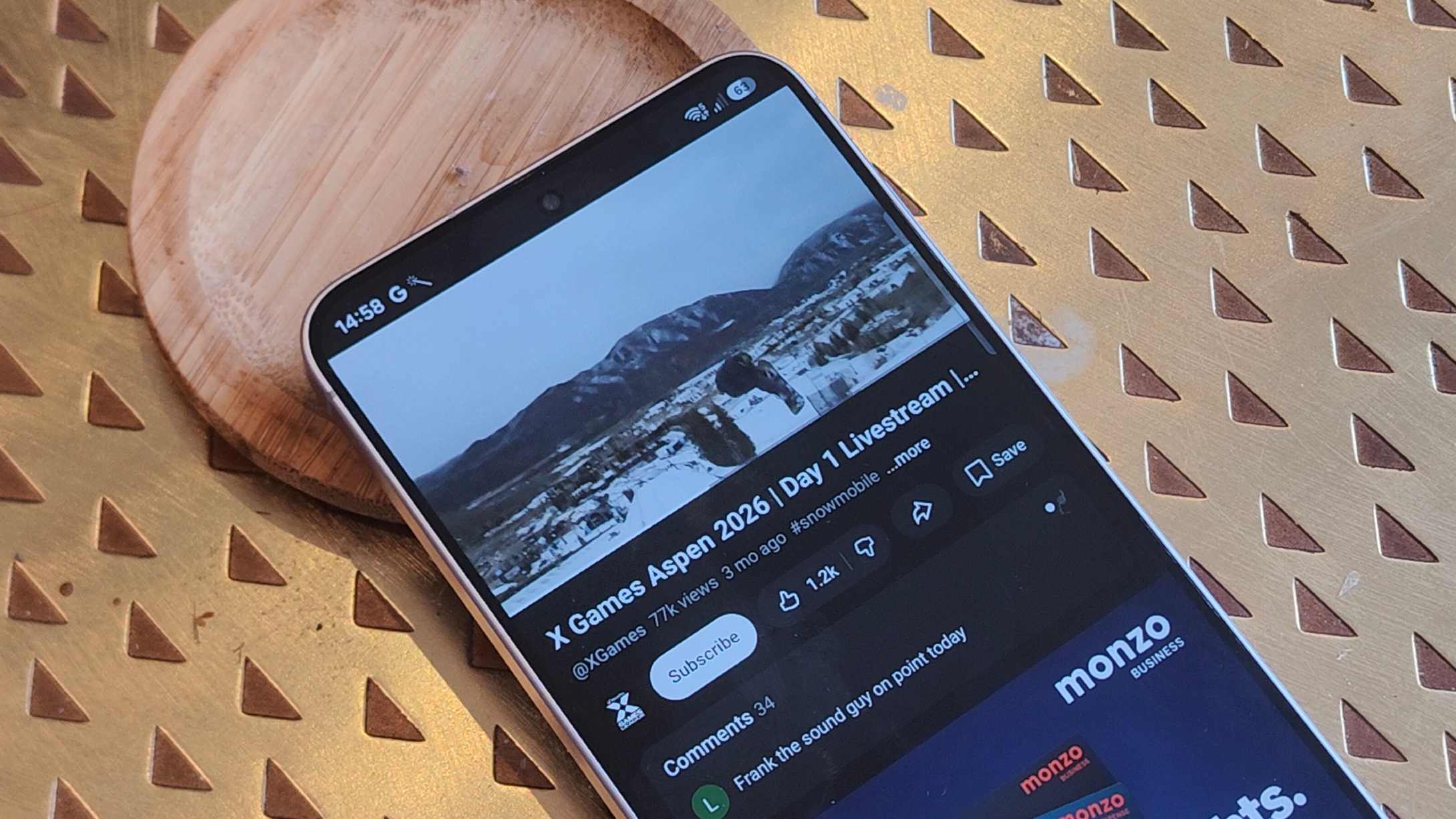 The Samsung Galaxy A57 playing an X Games video.