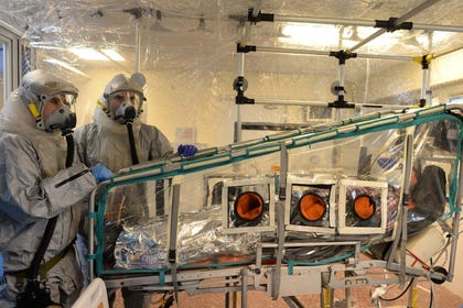 Medical teams during a drill at Sheba Medical Center in which they simulated a response to an Ebola outbreak. Credit: Kobi Gideon/GPO Medical teams during a drill at Sheba Medical Center in which they simulated a response to an Ebola outbreak.