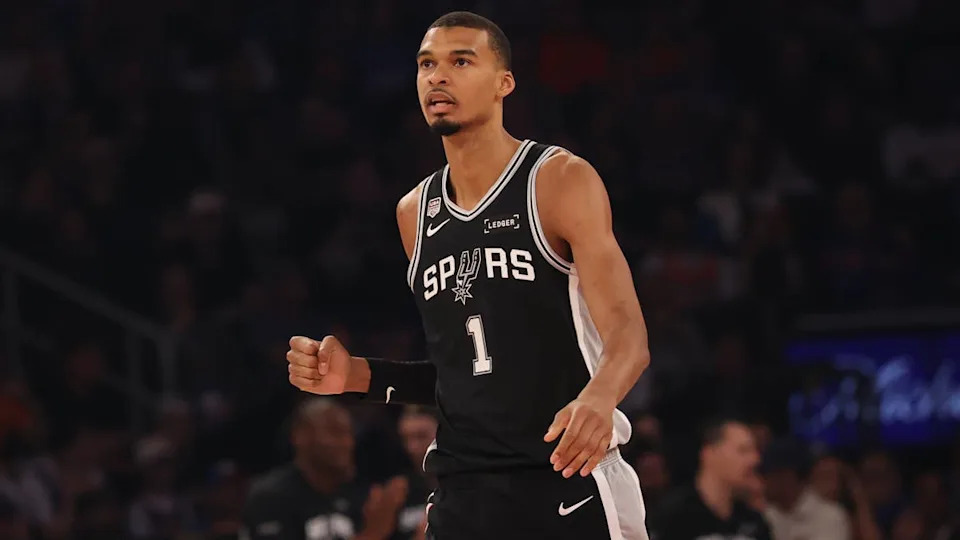 San Antonio Spurs forward <a class="link " href="https://sports.yahoo.com/nba/players/10094/" data-i13n="sec:content-canvas;subsec:anchor_text;elm:context_link" data-ylk="slk:Victor Wembanyama;sec:content-canvas;subsec:anchor_text;elm:context_link;itc:0" data-yga="{"yLinkElement":"context_link","yModuleName":"content-canvas","yLinkText":"Victor Wembanyama","ySubModuleName":"anchor_text","yHasCommerce":false}">Victor Wembanyama</a> (1)© Geoff Burke-Imagn Images