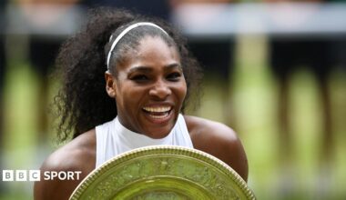Serena Williams celebrates winning the Wimbledon title in 2016