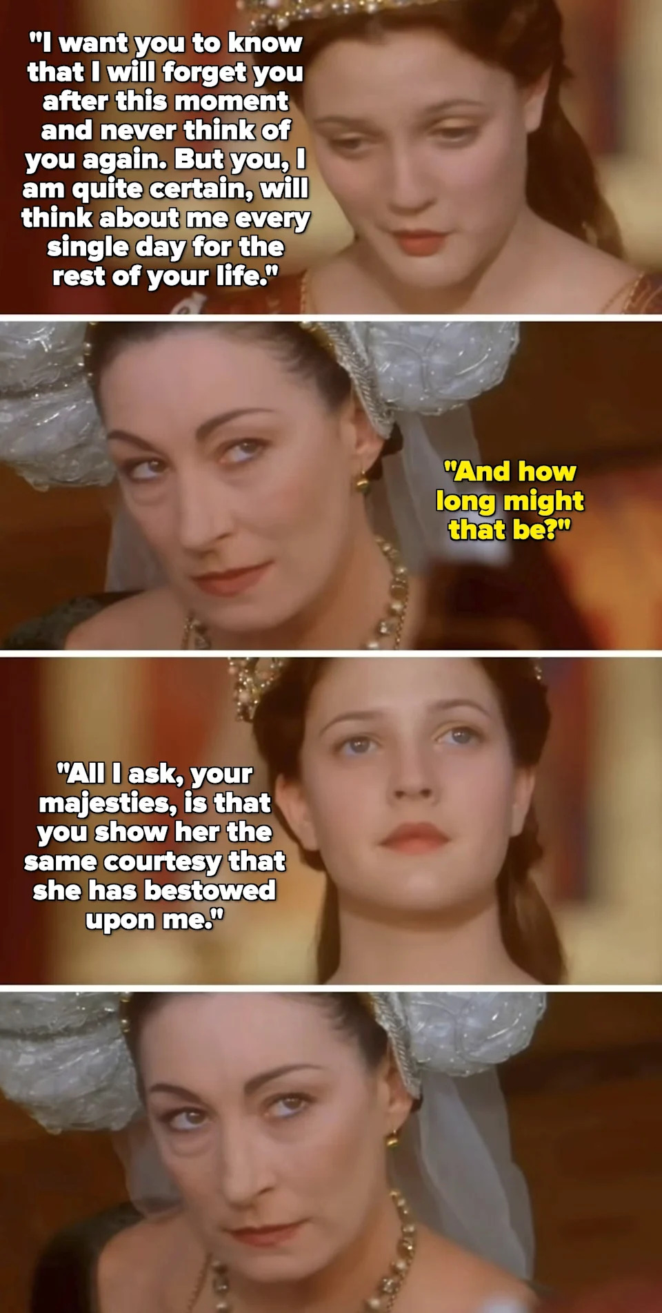 Drew Barrymore and Anjelica Huston in "Ever After"