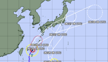 Two storms approach Japan, with possible convergence complicating forecasts