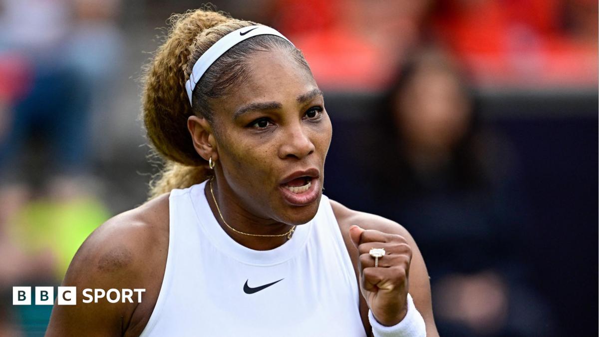 Serena Williams celebrates during a doubles match at the Berlin Open