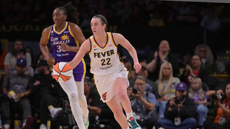 May 13, 2026; Los Angeles, California, USA; Indiana Fever guard Caitlin Clark (22) handles the ball against the <a class="link " href="https://sports.yahoo.com/wnba/teams/los-angeles/" data-i13n="sec:content-canvas;subsec:anchor_text;elm:context_link" data-ylk="slk:Los Angeles Sparks;sec:content-canvas;subsec:anchor_text;elm:context_link;itc:0" data-yga="{"yLinkElement":"context_link","yModuleName":"content-canvas","yLinkText":"Los Angeles Sparks","ySubModuleName":"anchor_text","yHasCommerce":false}">Los Angeles Sparks</a> at Crypto.com Arena. Mandatory Credit: Jayne Kamin-Oncea-Imagn Images© Jayne Kamin-Oncea-Imagn Images&period;