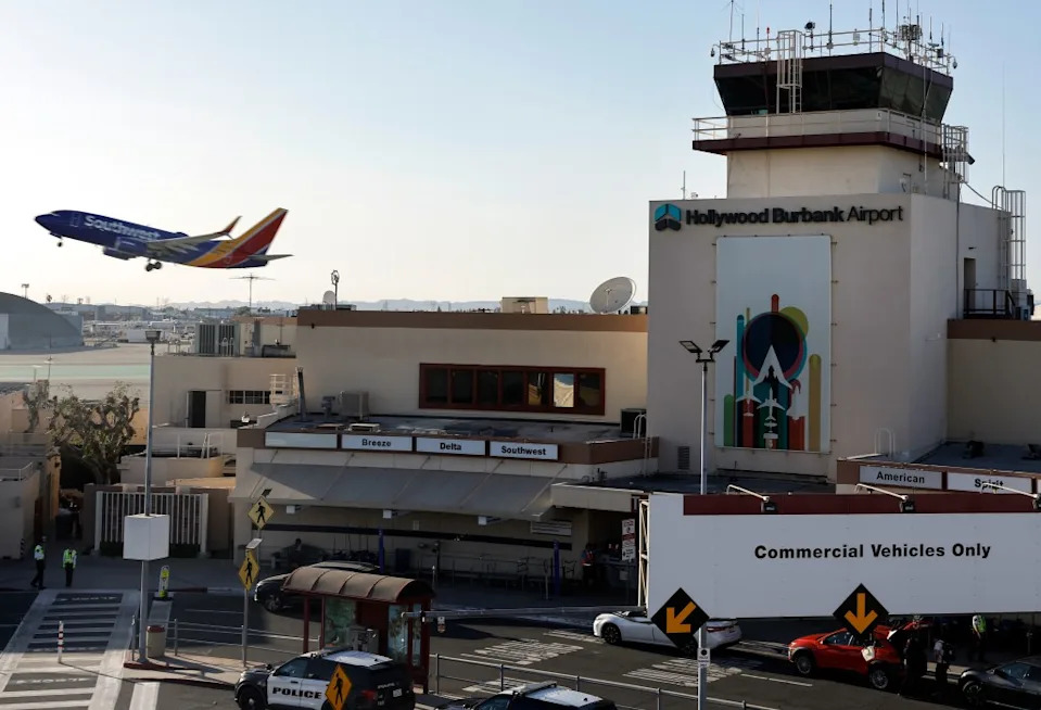 Photo shows a plane taking off from Burbank in January. Getty Images