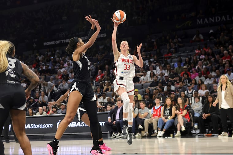 Lucy Olsen (33) is in her second season with the Mystics, averaging 3.0 points per game in a reserve role.