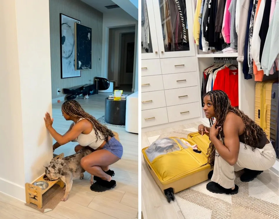 Simone Biles films video of herself packing for her vacation inside her Texas home