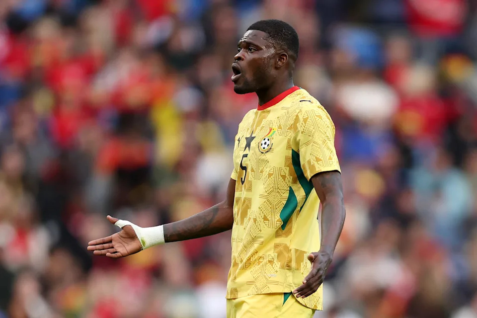 Thomas Partey of Ghana reacts during a match against Wales in Cardiff on June 2.