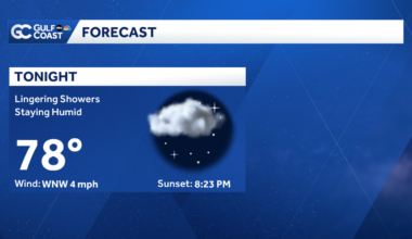 Showers and heat continue across the Gulf Coast Saturday evening