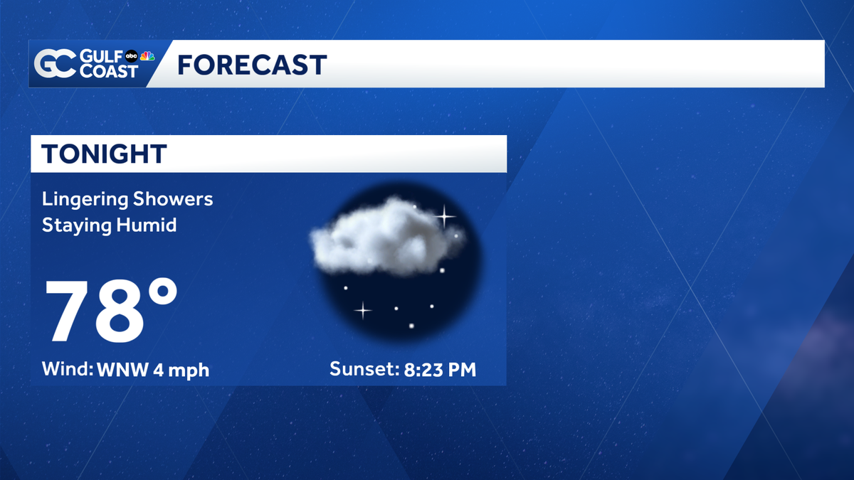 Showers and heat continue across the Gulf Coast Saturday evening