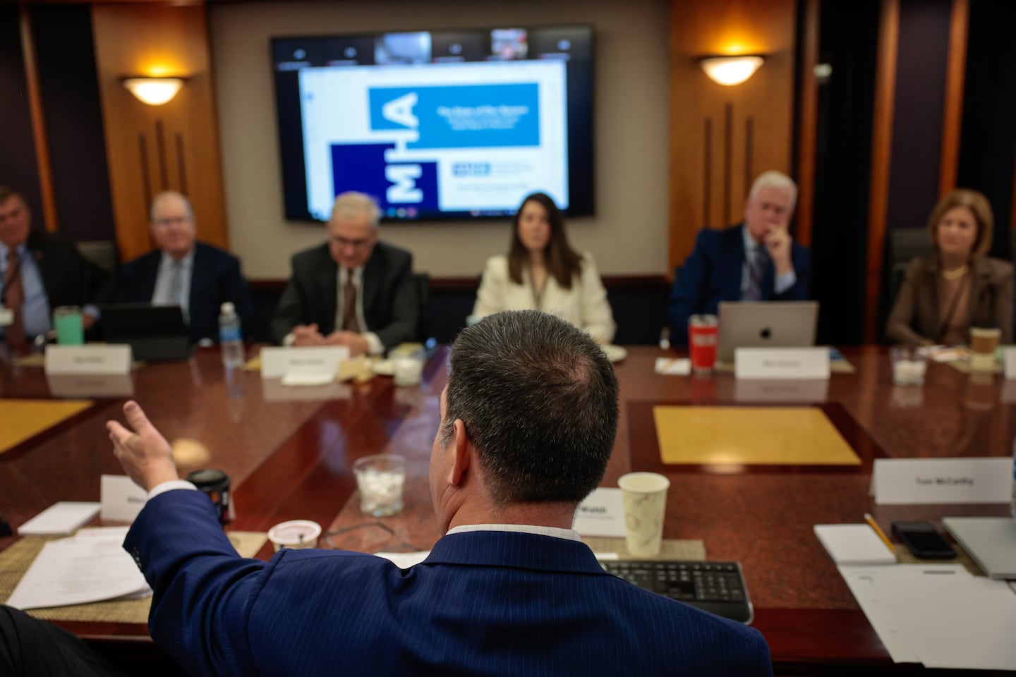 Steve Walsh, CEO of the Mass. Health & Hospital Association, addressed the South Shore Health board during a meeting in 2024. 