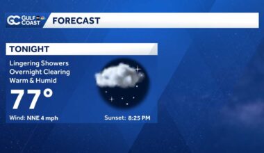 Expect scattered showers and storms for the Gulf Coast Saturday evening