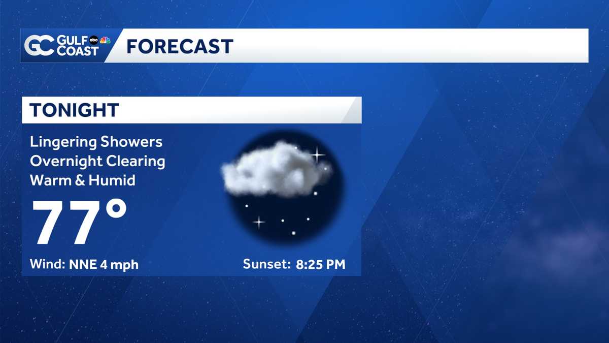 Expect scattered showers and storms for the Gulf Coast Saturday evening