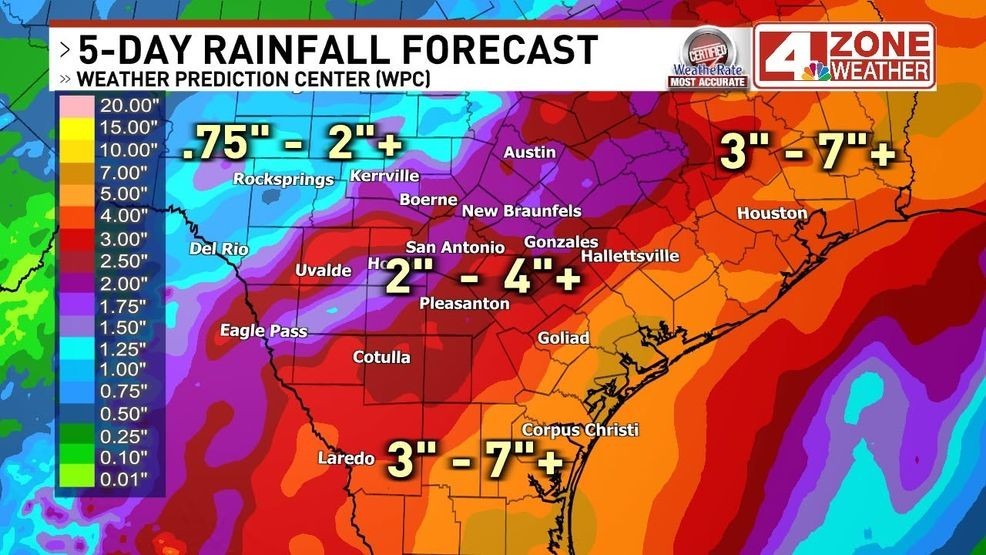 Forecast rainfall next 5 days from NOAA's Weather Prediction Center (WPC)