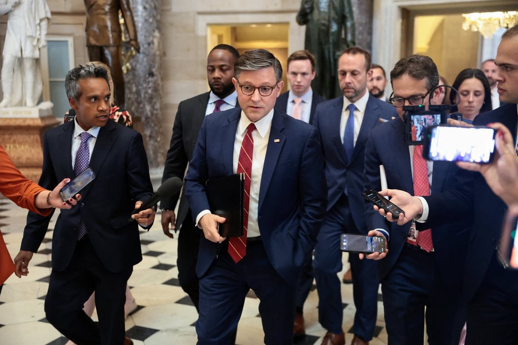 US House Speaker Mike Johnson walks to a vote in the US Capitol on Wednesday. Photo: Reuters
