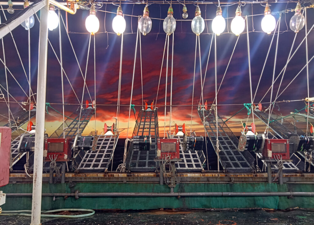 A view of the sunrise onboard a light-luring squid jigging vessel in the Southwest Atlantic Ocean. Credit: Environmental Justice Foundation