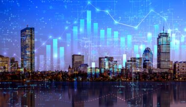 A bar graph imposed over a view of the Boston skyline at night. The bars and graph line mimic the height of various buildings.