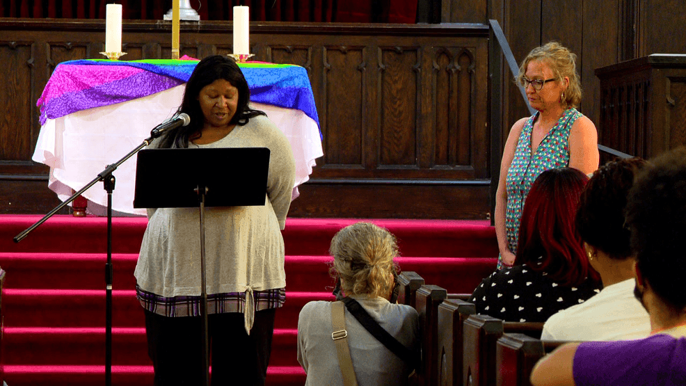 JUNE 29, 2026 -Former patients, healthcare workers and community members gathered Monday evening at First Congregational Church in Asheville for a vigil over what they call the decline of Mission Hospital. (Photo: WLOS Staff)